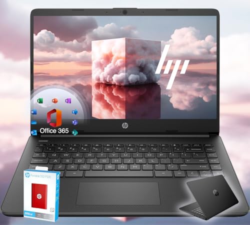 Image of HP 14 Ultrabook • Intel 4-Core CPU • Back to School Limited Edition with Microsoft 365 • 4GB RAM • 1.6TB Storage (128GB OnBoard withHP 512GB P500 Portable SSD + 1TB OneDrive) • Black • Win 11
