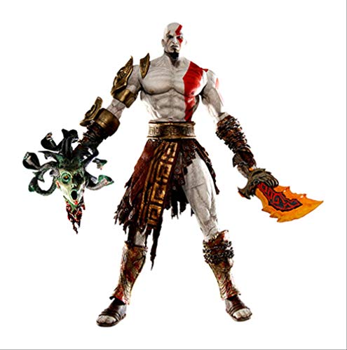QWYU Figurine de collection God of War Kratos en polaire dorée avec tête de méduse en PVC