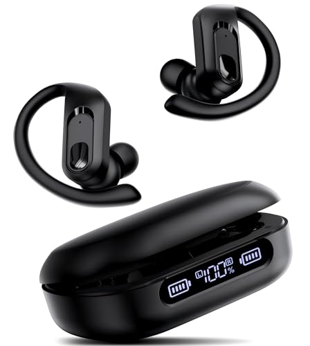 occiam Active Noise Cancelling Wireless Earbuds Bluetooth Headphones Ear Buds 96Hrs Playback Clear Call Waterproof Earphones with Ear Hook Microphones for Sport Running Dark Black