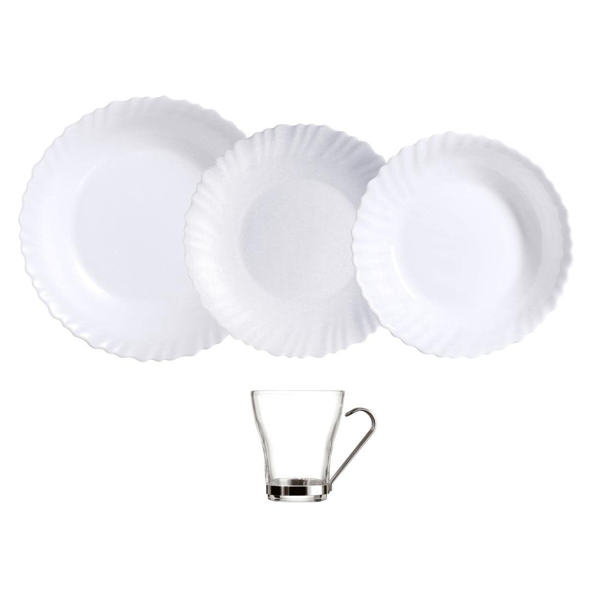 Vaisselle 24 pièces verre opale Feston blanc Luminarc vaisselle complet avec 18 assiettes et 6 tasses verre café infusions