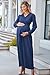 OUGES Fall Maternity Maxi Dresses Long Sleeve Wrap V Neck Baby Shower Dress Maternity Clothes 2025(Navy,S)