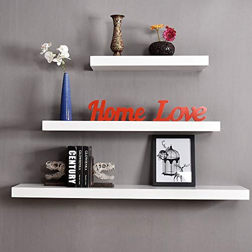 Aimu - Estantes flotantes decorativos de pared, estantes de madera para decoración de pared, estantes de almacenamiento para el hogar, el paquete incluye soportes ocultos empotrados, color blanco