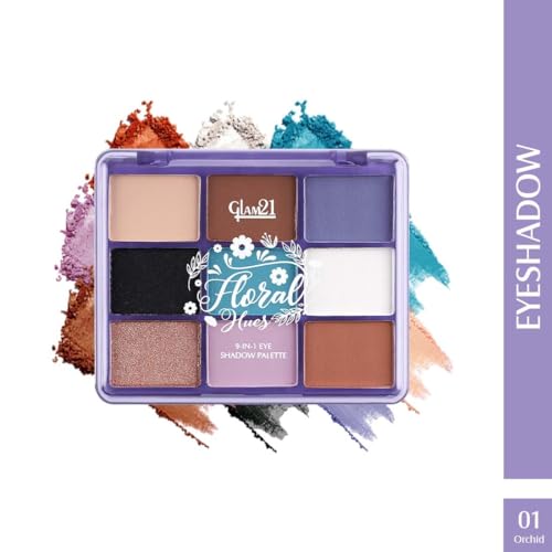 Glam21 Floral Hues 9 In 1 Eyeshadow Palette | Highly Pigmented | Easy To Carry | Super-Blendable | Smudge-Proof (7.5 gm) | 01- Orchid - Image 2
