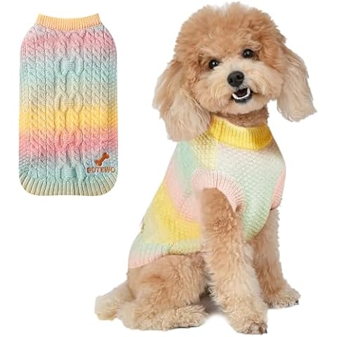 Dog Sweater Knitted Dog Clothes: Colorful Puppy Sweater Winter Warm Dog Costume, Turtleneck Sweater Pullover for Pet Cat & Doggie (Colorful, XL) Cover