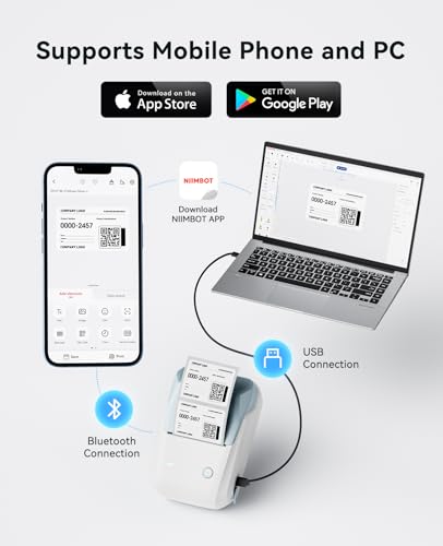 Image of NIIMBOT 2Inch Label Maker Machine with 3 Tape, B1 Portable Sticker Printer for Small Businesses, Clothing, Logo, Jar, Address, Compatible with Phones & PC, Blue White