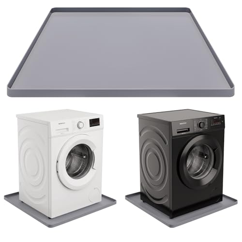 YLNJT 28.7” x 28.7” Washing Machine Drain Pan, Silicone Washer Pan, Grey