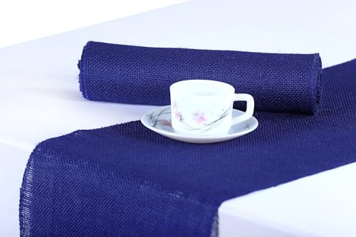 MDS 5 PCS 100% Natural Burlap Table Runners 12 x 72 Inch Rustic Farmhouse Country Vintage Boho Jute Runner for Wedding Home BBQ's Coffee Tea Party Dinning Table Decorations - Royal Blue