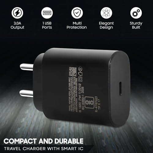 Image of 25W to 45W PD Charger for Xiaomi Redmi 13C 5G / 13 C Charger Original Travel Adapter Like Type-C Port Super-Fast Charging Charger with 1M Type C to Type C USB Cable (SBPD2, Black)