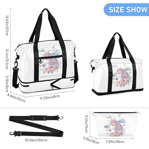 Unicorn Stars White Travel Duffel Bag for Women Men Gym Bag with Shoe Compartment Wet Pocket Carry On Weekender Overnight Bags for Airline Travel Under Seat3