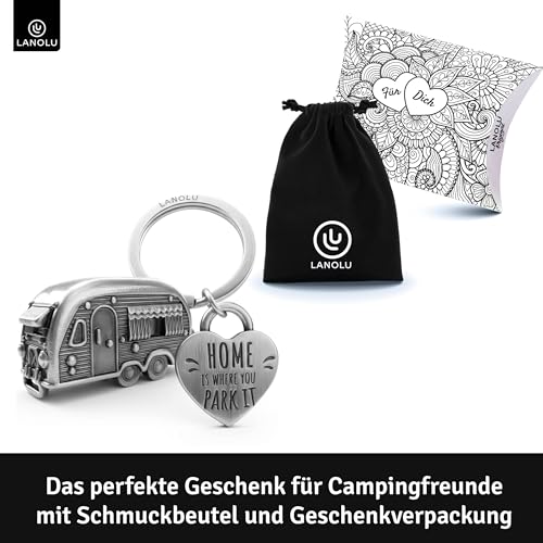 LANOLU Schlüsselanhänger Wohnwagen Geschenk, Wohnmobil Geschenk für das Camping und für Camper, 3D Anhänger- Wohnwagen Zubehör aus Metall
