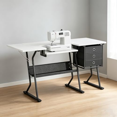 MoNiBloom 60" Sewing Craft Table, Sturdy Computer Desk with Storage Drawer