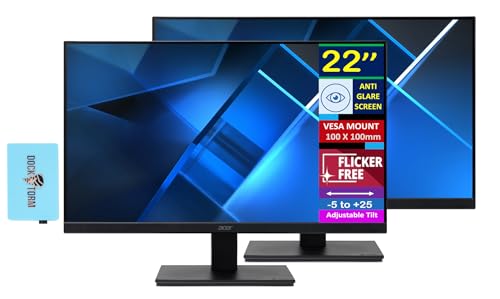 Image of Acer Vero 22 inch FHD 100Hz FreeSync Monitor (2 Pack) | 4ms Response Time, 100 Hz Refresh Rate, Flicker Free, Anti-Glare, VESA Mount (100mm), HDMI, Black