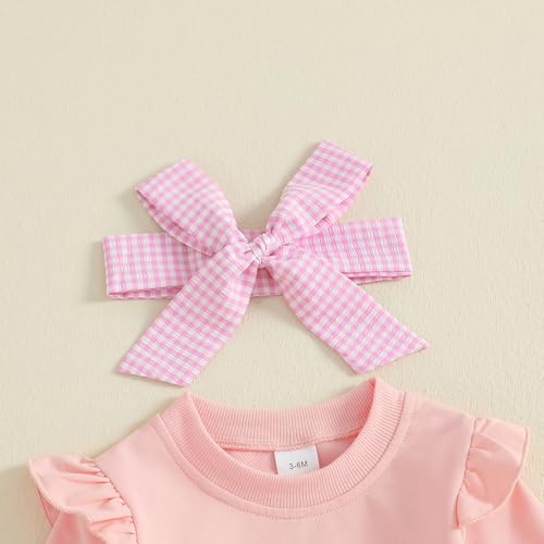 fhutpw Infant Baby Girl Fall Clothes Toddler Winter Outfits Ruffle Sleeve Sweatshirts Plaid Bell Bottom Pants Headband Set (Orange Pink, 3-6 Months) - Thumbnail 5