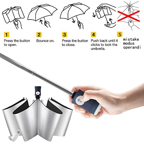 Image of FDJASGY Silver Coating Layer Fabric Blocking UV 99.9% Sun Umbrella Compact Folding Travel Umbrella Automatic Folding Windproof Umbrellas For Men and Women (Black)