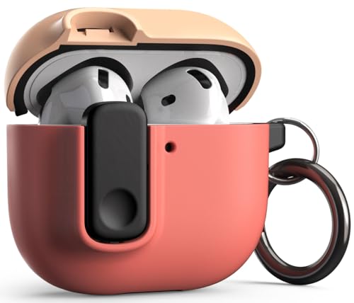 Image of VRS DESIGN Modern Lock Case for Apple Airpods 4th Generation (2024), Rugged Protection with Secure Lock for Airpods 4 Case (Peach & Coral) [US Patent Registered]