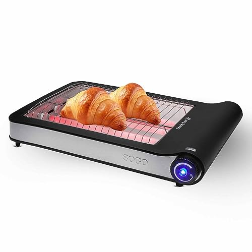 Sogo Tostadora plana horizontal de Pan y Bollería - Tostador Eléctrico con Resistencias de Cuarzo (4 Rebanadas,6 Niveles, 925W)