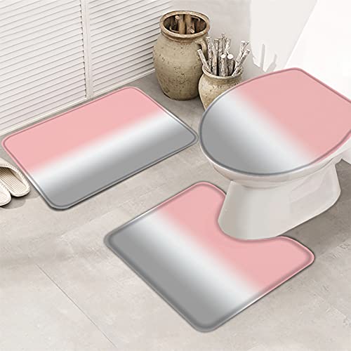 Badematten Set 3 Teilig Abstrakter Farbverlauf Rosa Weiß Grau Sommer Weiche Contour Badteppich Waschbar Toilettendeckel Badgarnitur Matte