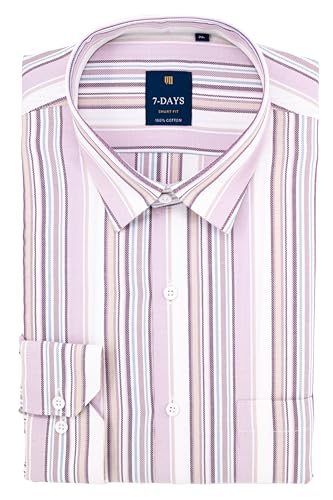Image of 7-DAYS Men's Premium Striped Shirt - 100% Cotton, Tailored Fit (Between Slim & Regular), Full Sleeve, with Pocket - Smart Office & Casual Look