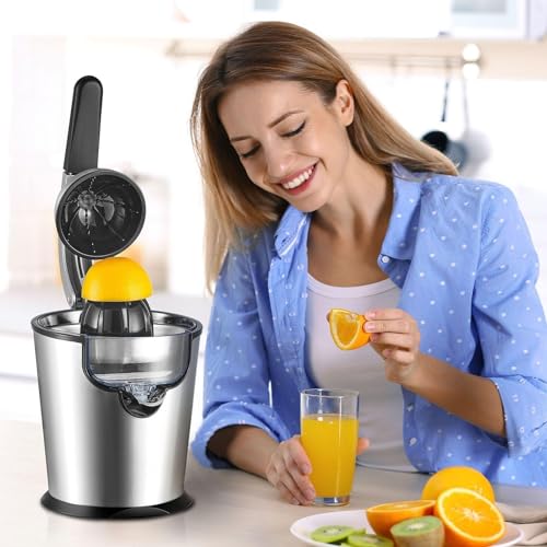 Generisch 300W Elektrischer Zitrussafter mit 2 Zischen, Edelstahl Orangensafter für Zitronen Limetten Grapefruits, sicherer Überhitzungsschutz, leicht sauber, Soft Grip Griff