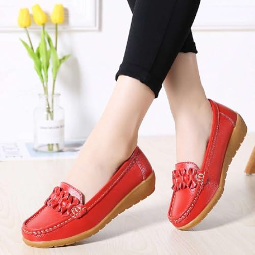 Image of Women's Genuine Leather Platform Loafers Classic Casual Comfort Slip-On Shoes Soft Sole Dress Shoes