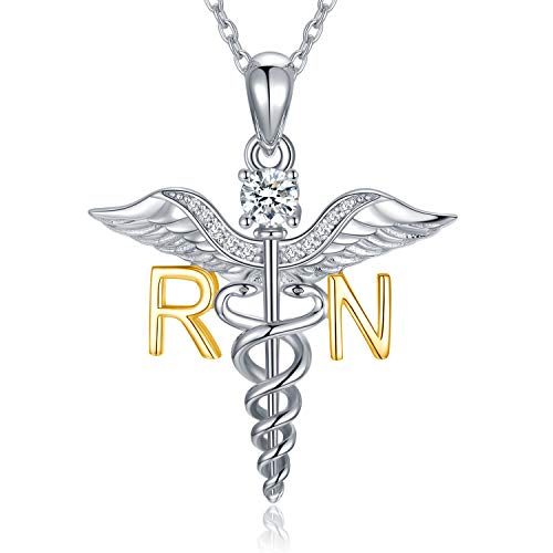 WINNICACA Nurse Graduation Gifts for Women 925 Sterling Silver RN Angel Wings Caduceus Pendant Nursing Theme Jewelry Gifts for Nurses Female Female Doctor Medical Student RN Nurses Week Birthday