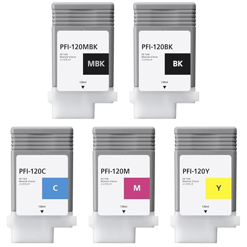 Image of PFI-120 Ink Cartridges PFI-120MBK PFI-120BK PFI-120C PFI-120M PFI-120Y | Replacement for Canon PFI-120 PFI120 Pigment Ink Tank for TM-300 TM-305 TM-200 TM-205 Printer Ink 5-Pack (MBK /BK /C /M /Y)