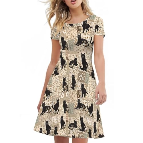 Image of AFPANQZ Womens Casual Summer Lightweight Vintage Dress Short Sleeve Midi Dress Knee-Long Luxury Formal Dress