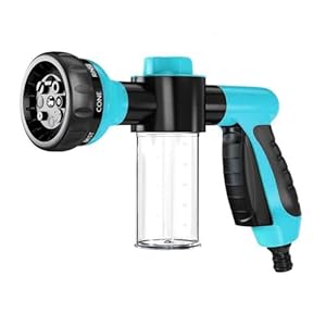 Jet Dog Wash Dog Shower Sprayer Garden Hose Spray, Adjustable Foam Spray with Soap Dispenser 8-in-1 Spray Mode Jet Dog Washing Hose Nozzle Attachment for Lawn/Garden Watering Car Wash
