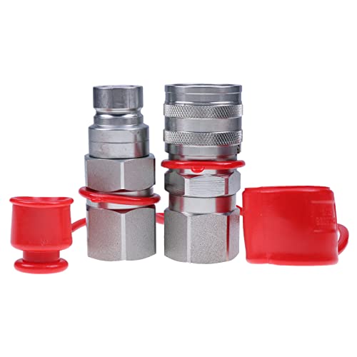 Image of JZGRDN Flat Face Hydraulic Quick Connect Couplers Couplings Set with Dust Caps Compatible with Bobcat Hydraulics 1 /2 inch Skid Steer