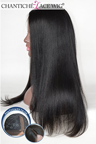 Chantiche Silk Top 3.75" Invisible Deep Parting Light Yaki Lace Front Wig Natural Looking African American Brazilian Human Hair Wigs With 150% Hair Density 16 Inches #1B