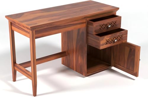 Image of Solid Sheesham Wooden Study Table & Desk with Drawer for Office and Home | Computer Laptop Table | Reading & Writing Desk | Laptop Desk (Honey A)