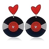 RofYof Record Earrings Retro Acrylic Rock Roll 1950's Record Dangle Earrings Vinyl Records Earrings Black Transparent Circle Dangle Earrings for Women 50's Disco Party Statement Jewelry (vinyl record)