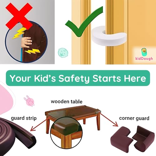 Image of KidDough Baby Safety Proofing Kit - Furniture Edge Protector, Safety Locks, Corner Guards for Sharp Edges, Socket Guards and More, All-in-One Baby Proofing Products (5 mtr Brown Edge Protector Kit)