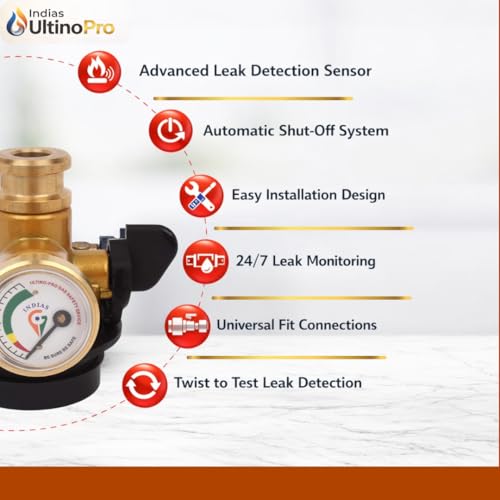 Image of Indias UltinoPro SMART Device 3 Year Replacement Warranty, Gas Safety Device - Automatic Gas Leak Detector & Shut-Off Valve | LPG Gas | Home Kitchen Safety Protection | Easy Installation
