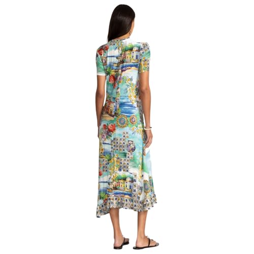 Johnny Was Janie Favorite Christy Asymmetric Hem Short Sleeve Dress Floral Green Blue New3