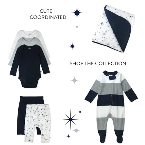 Image of HonestBaby Knit Stroller Blanket with Trim Detail and Baby Hat 100% Organic Cotton for Infant Boys, Girls, Jumbo Twinkle Star Navy (2-Pack), One Size