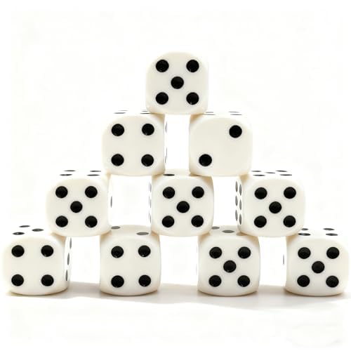10PCS Acrylic Dices 6 Sided Dice Set for Bar Games Standard Dices for Party Math Learning Glow Playing Dice (White)