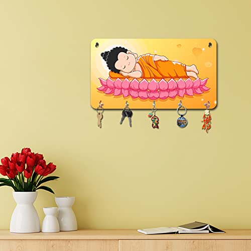 Image of BEE CREATIVE Designer Colorful Wooden Key Holder for Home Decor Stylish | Key Holder for Home | Key Stand with 5 Hooks (Sleeping Buddha)