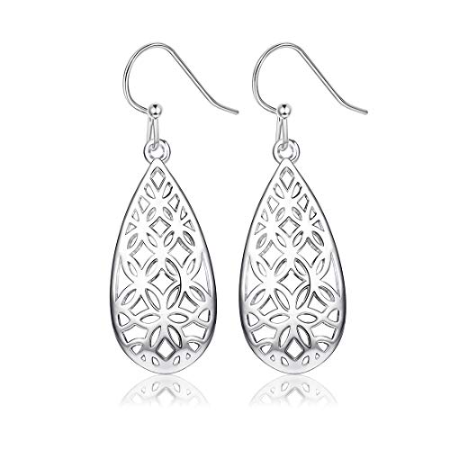 Milacolato 925 Sterling Silver Filigree Teardrop Earrings Fish Hook Minimalist Design Tear Drop Dangle Earrings for Women, Knot
