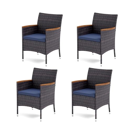 Image of MFSTUDIO Outdoor Wicker Chairs Set of 4, Patio Rattan Dining Chair Set of 4 with Cushions, Wide Outdoor Dining Chairs for Outside Table, Porch