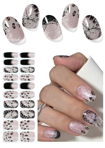Wahrshei UV Pegatinas de Gel Mariposa leopardo,20 Pcs Semicurado,Adhesivos para Uñas