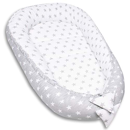 PaLulli Nido de Peluche de 2 Caras, Nido de Bebé, Cuna de Viaje, Cambiador de Cama, Capullo para Cuna de Bebé, 100% Algodón Oeko Tex (Estrellas)