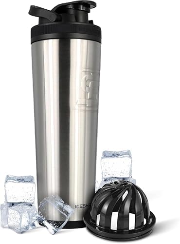 Ice Shaker Botella agitadora aislada de acero inoxidable  32 onzas, acero inoxidable, fría durante más de 30 horas, taza aislada con agitador