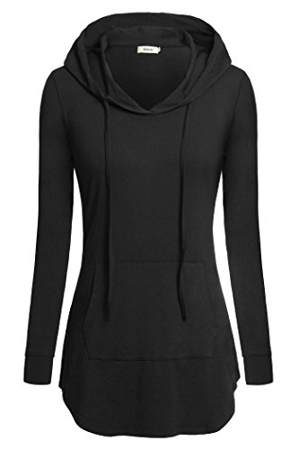 Women Tops,Bepei Shirts With Hood Long Sleeves Round Neck Tunic Blouse Lady Sweatshirts Plus Size Fashion 2022 Hoodies Running Hiking Workout Clothes Black 2XL