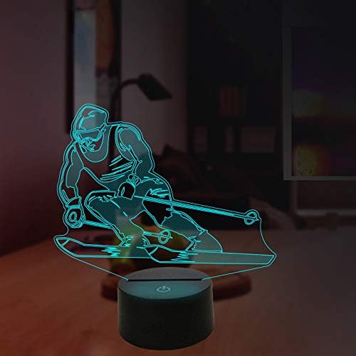 FXUSLGT3D Skiing Movement Night Light 16 Color Change LED Remote Control Table Desk Lamp Acrylic Flat ABS Base USB Home Decoration Toy Birthday Xmas Kid Children Gift