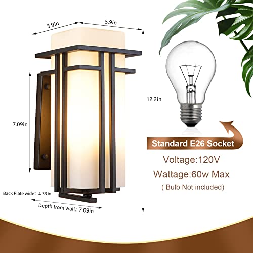 Eeru Outdoor Porch Light Wall Mounted Waterproof Wall Lantern Exterior Light Fixture For Entryways Yards Garage Front Porch, Square Metal Frame With Frosted Glass, Black #TOP5