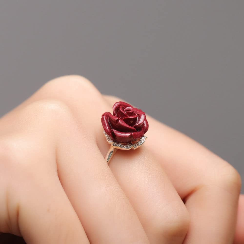 HGJH Verstellbarer Ring, 925 Sterling Silber Lila Sandrose Blume Gravur Boho Micro-Set Zirkon Verstellbare Ringe Edelstein Energie Charme Hochzeit Schmuck Geschenke Für Männer Damen