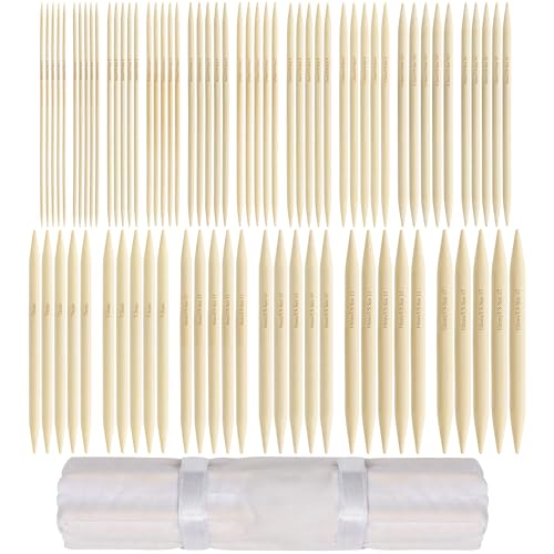 Curtzy Aiguilles Double Pointe Tricot en Bambou avec Étui de Rangement (80 Pièces) - Tailles de 2 à 12 mm - 25 cm de Long - Set d’Aiguilles à Tricoter Pointues pour Débutants