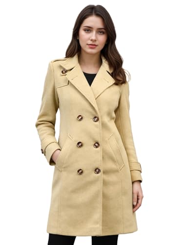 Image of CHKOKKO Women Classic Long Winter Coat Double Breasted | Knee Length Design with a Sophisticated Spread Collar and Convenient Front Pockets for All Occasions