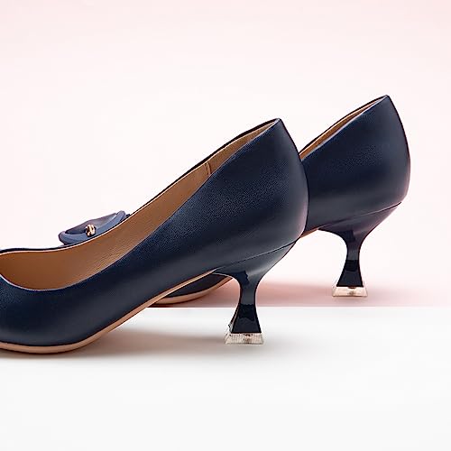 C.Paravano Women's Navy Pointed Toe Kitten Heels with C Buckled Pumps,Size 6.53
